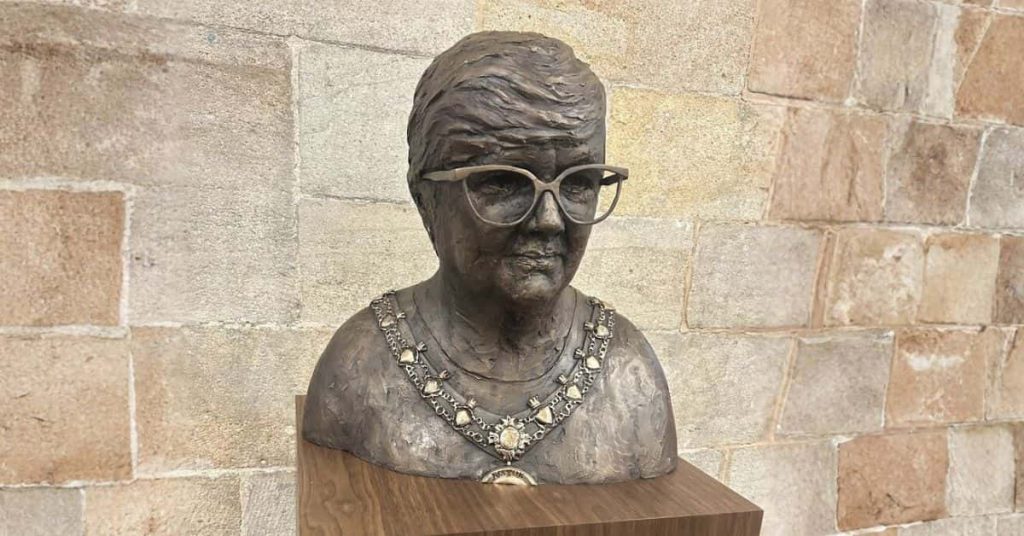 Bronze Sculpture of Janet Emsley MP. Portrait bust.